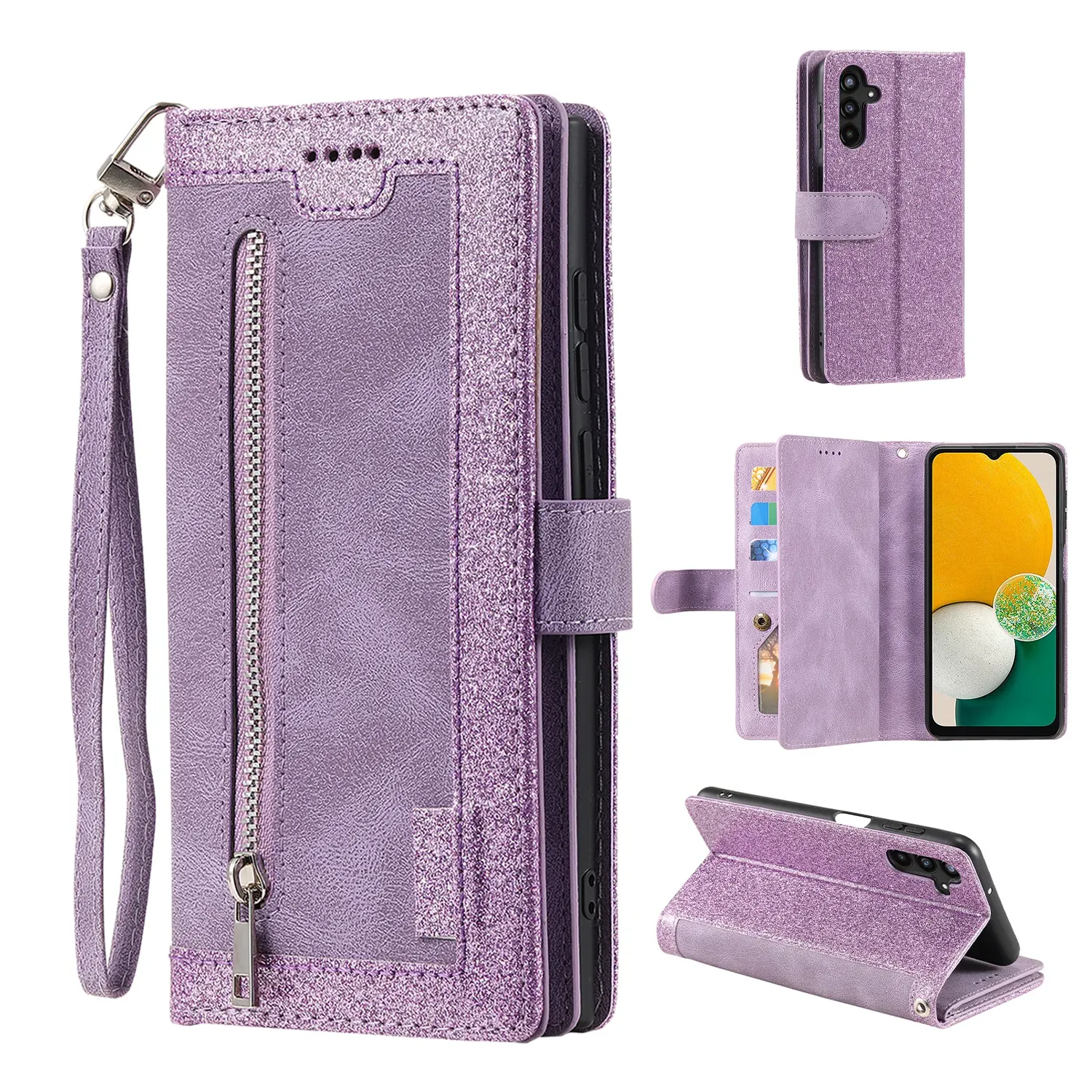 Purple Zip Wallet Case for Galaxy A16 5G (3-Pack)